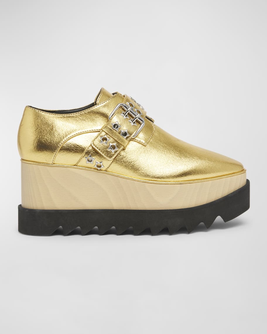 Stella McCartney Elyse Metallic Buckle Platform Sneakers Neiman