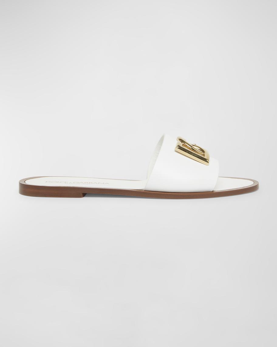 DG Medallion Leather Flat Sandals