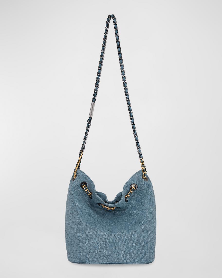 Rebecca Minkoff Chain Drawstring Denim Bucket Bag | Neiman Marcus