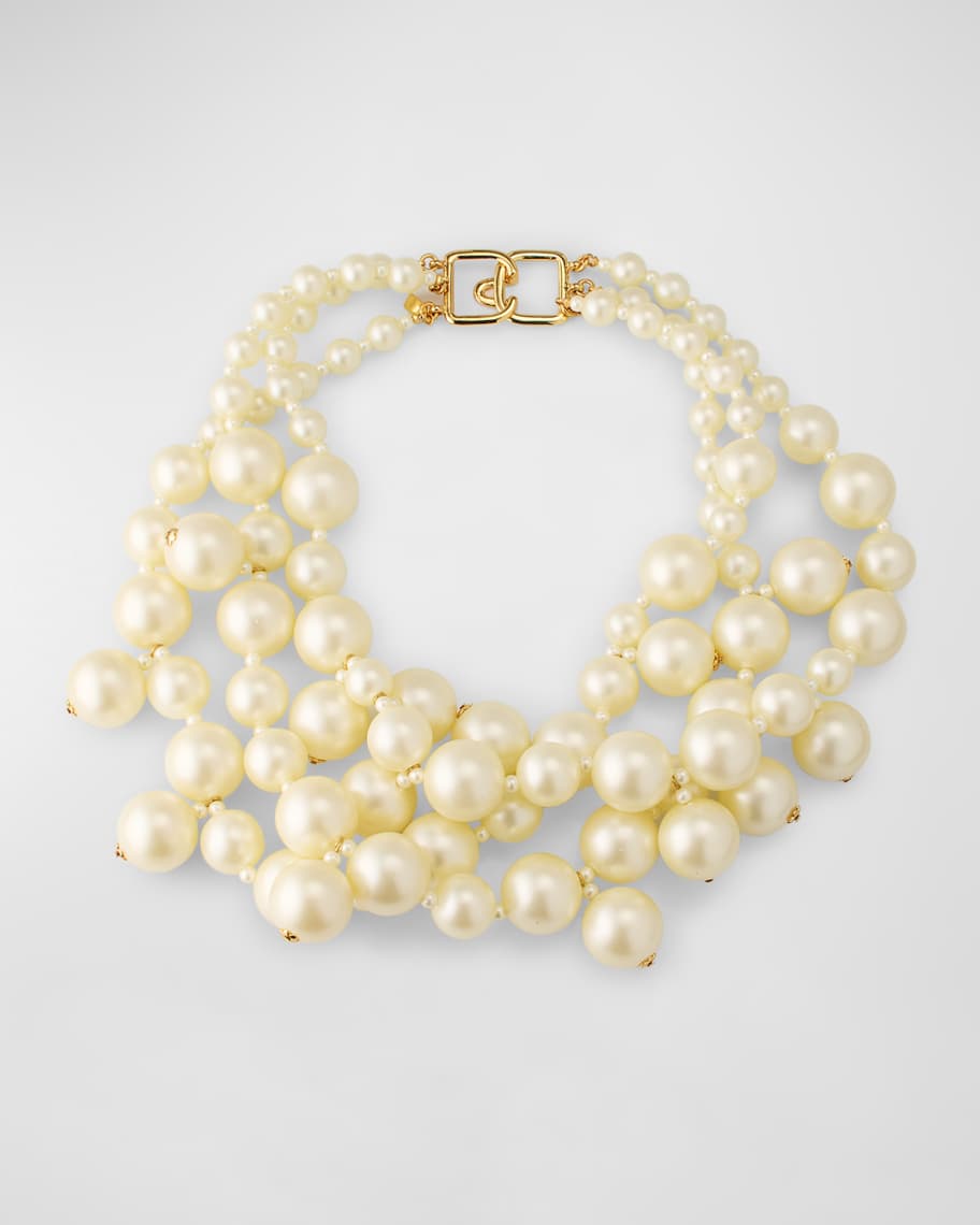 Kenneth Jay Lane Four-Row Light Cultura Pearly Cluster Necklace