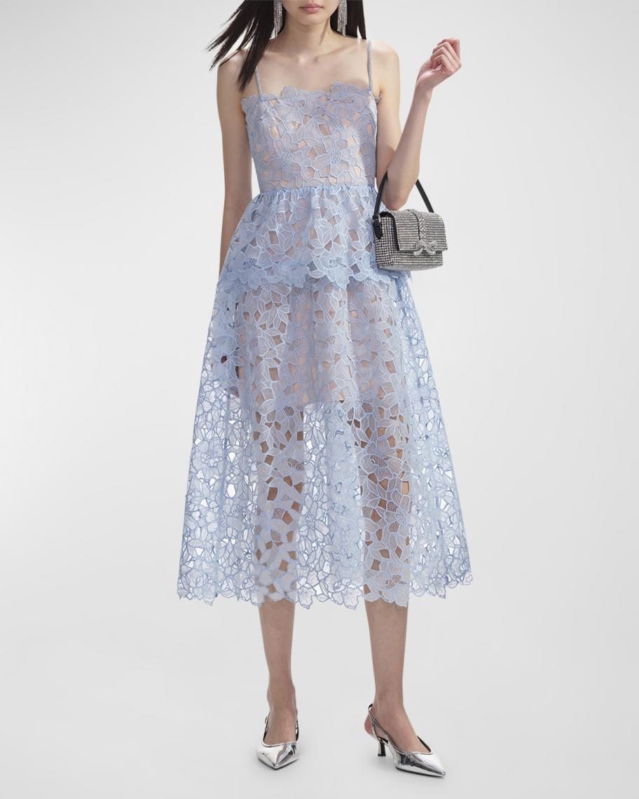 self portrait lace tiered midi dress Self-Portrait Cotton lace tiered midi dress