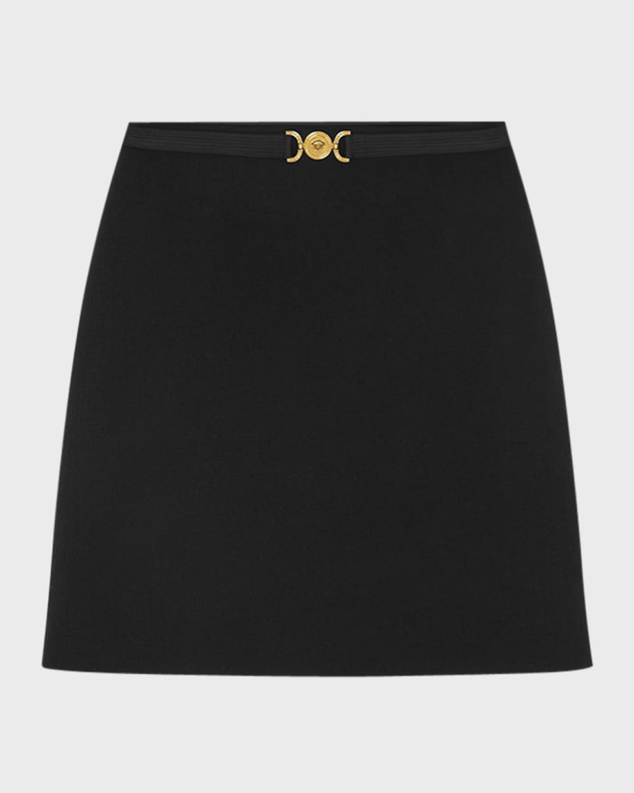 Versace Medusa-Belt Double Wool Crepe Stretch Mini Skirt