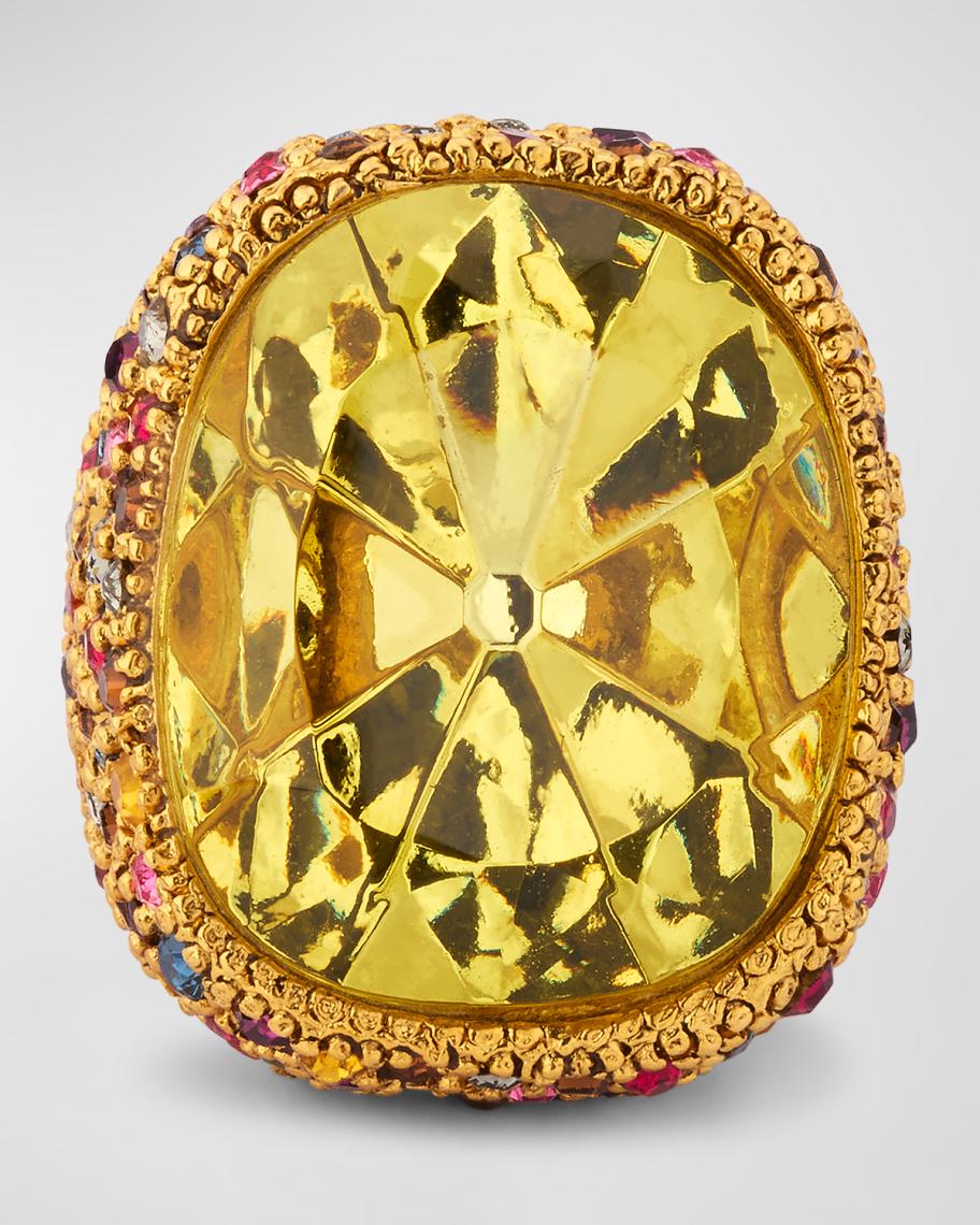 Kenneth Jay Lane Fiesta Pave Adjustable Ring with Jonquil Center Stone ...