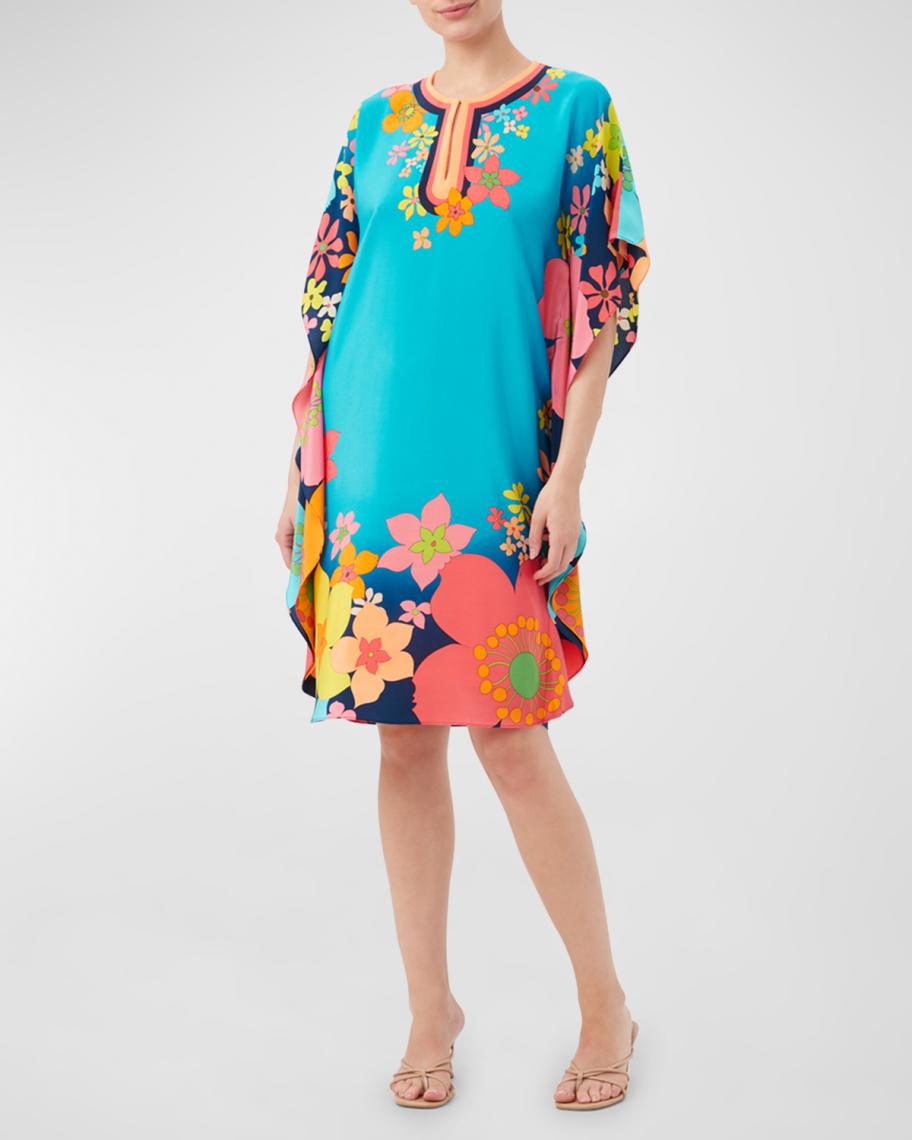 Trina Turk Global 3 Floral-Print Keyhole Midi Dress | Neiman Marcus