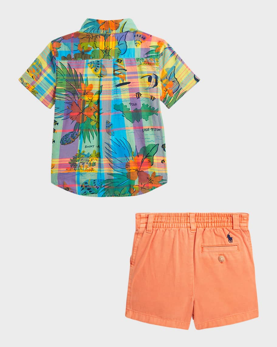 Image 2 of 2: Boy's Madras Short-Sleeve Shirt and Shorts Set, Size 3M-24M