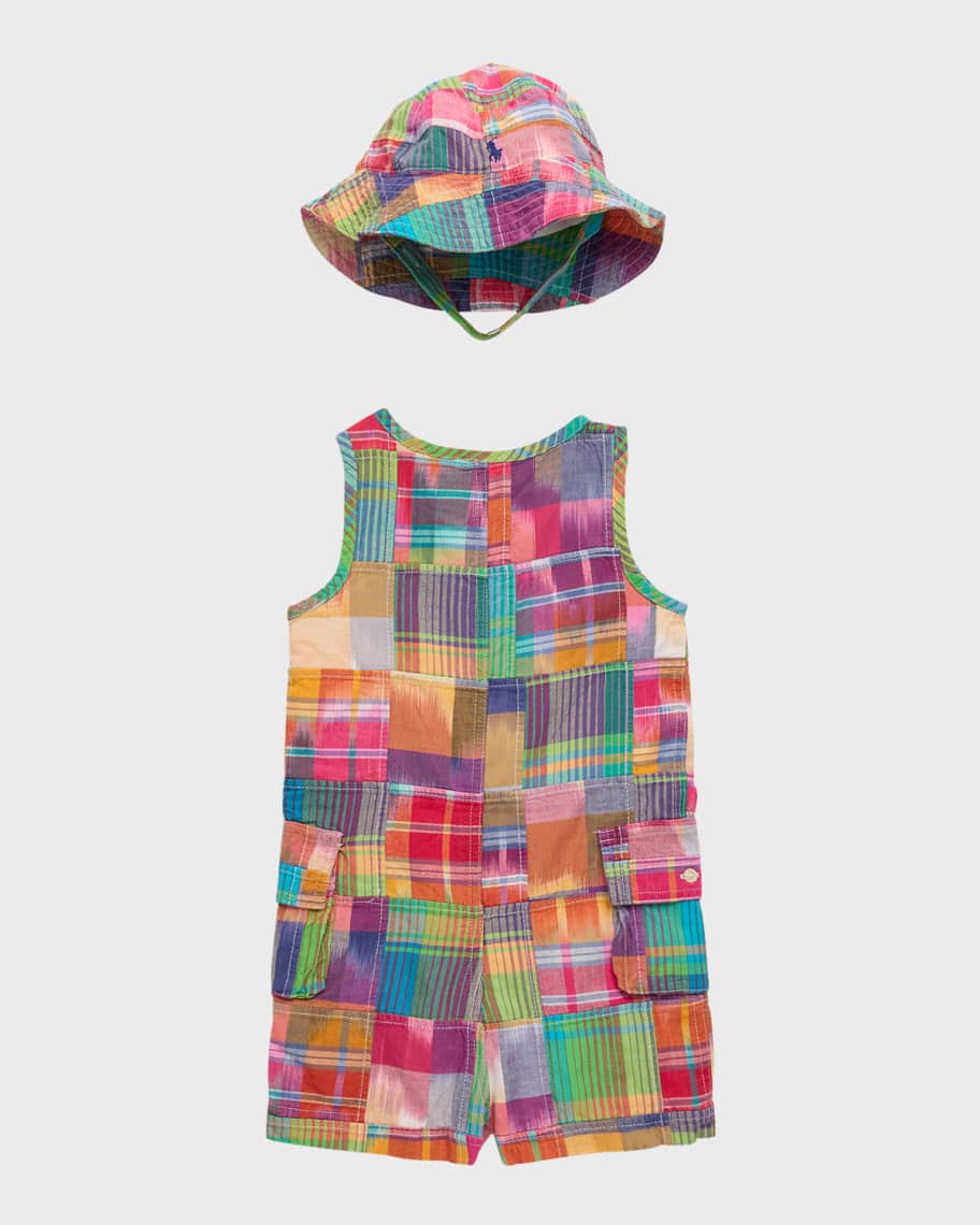 Image 2 of 3: Boy's Madras Plaid-Print Shortall, Size 3M-24M