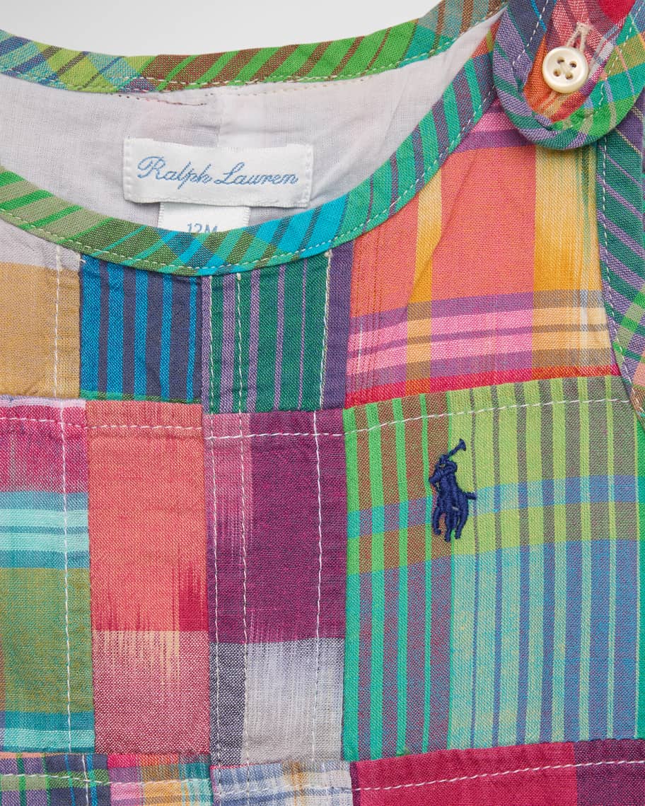 Image 3 of 3: Boy's Madras Plaid-Print Shortall, Size 3M-24M