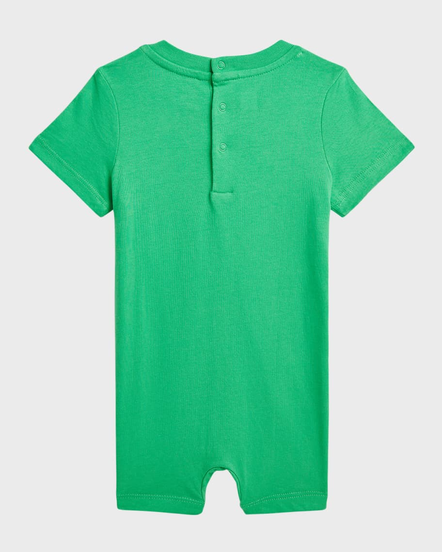 Image 2 of 2: Boy's Polo Bear Short-Sleeve Cotton Jersey Shortall, Size 3M-12M