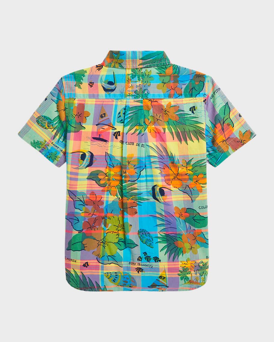 Image 2 of 2: Boy's Tropical Graphic Button Down Shirt, Size S-XL