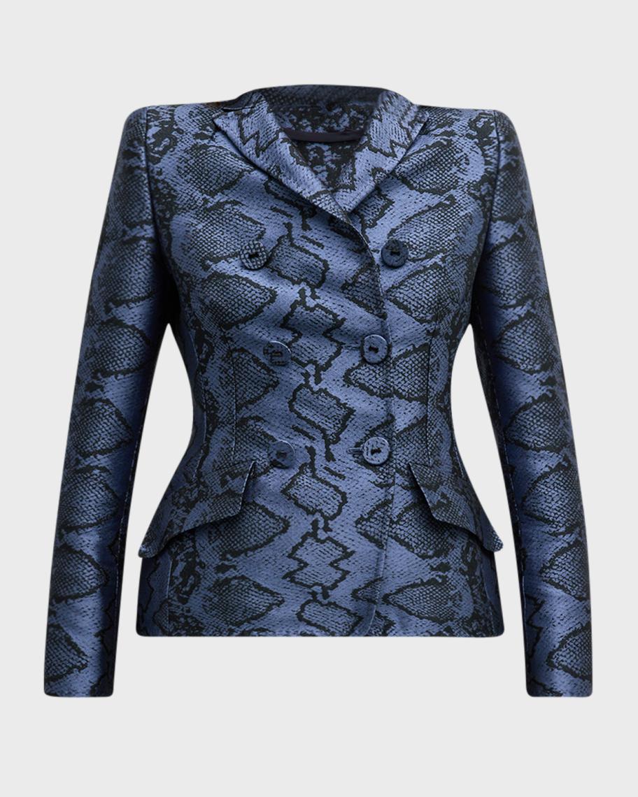 Maison Common Snake Print Double-Breasted Jacket | Neiman Marcus