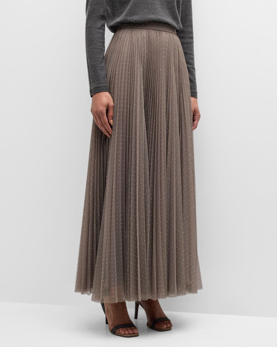Image 1 of 6: Sif Strass Embellished Pleated Tulle Maxi Skirt