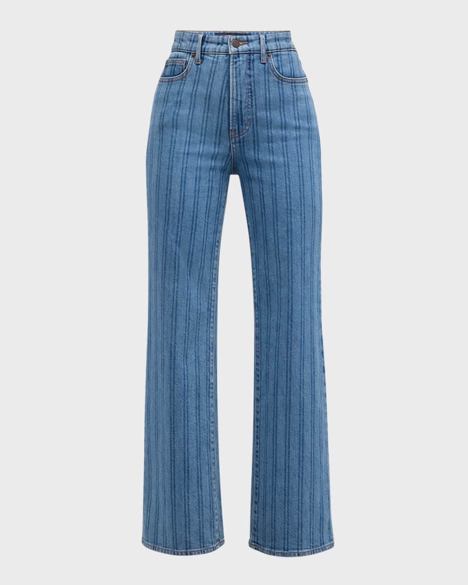 Veronica Beard Crosbie Cropped Wide-Leg Stripe Jeans | Neiman Marcus