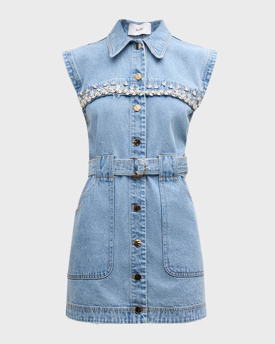 Acler Atrina Embellished Denim Mini Dress | Neiman Marcus