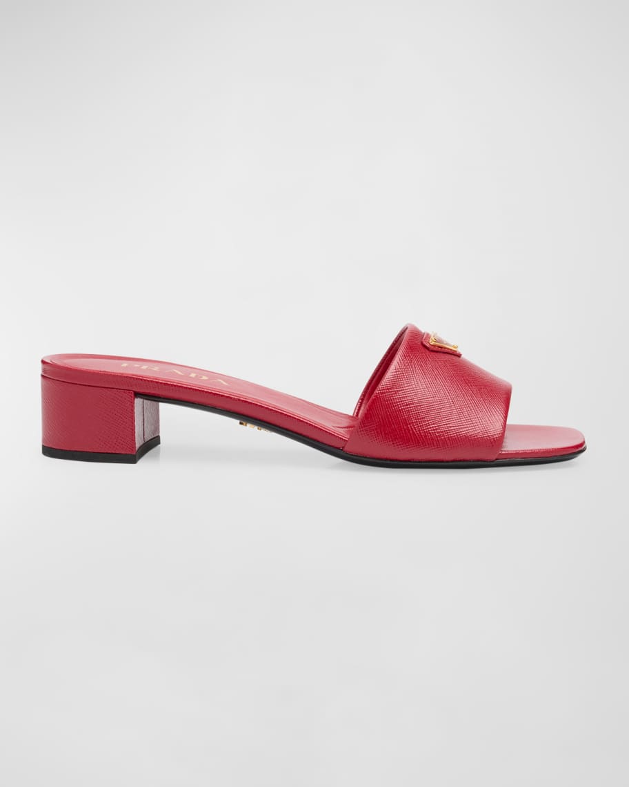 Prada Leather Logo Slide Sandals