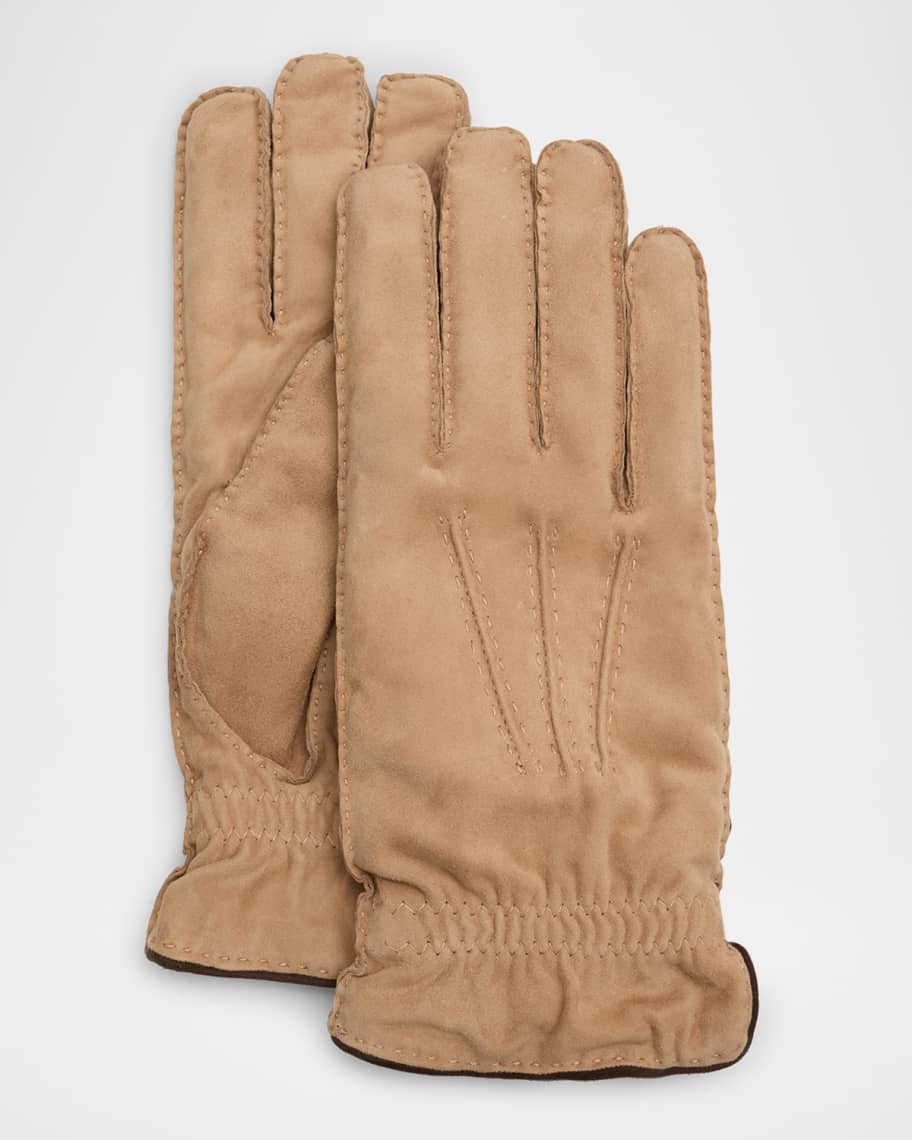 Brunello Cucinelli Men's Suede Cashmere-Lined Riding Gloves | Neiman Marcus