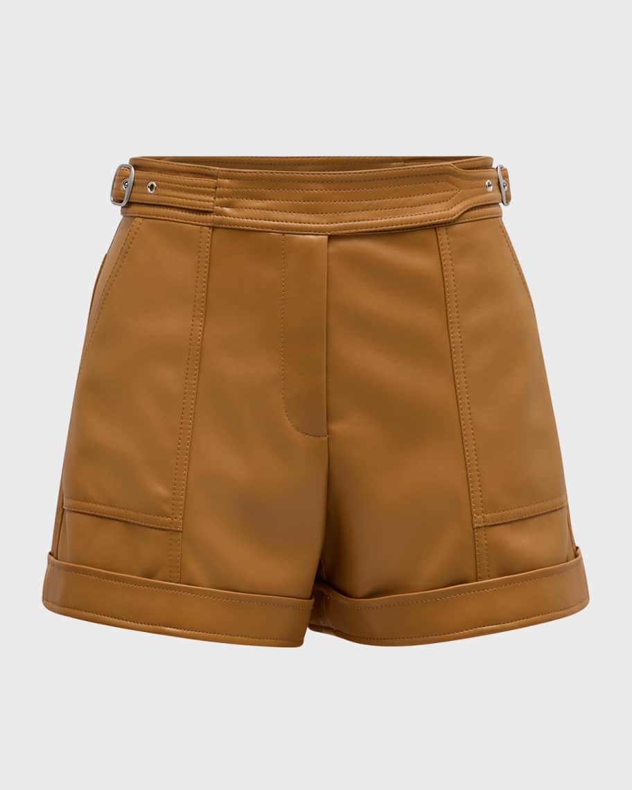 SIMKHAI Chace Belted Faux Leather Shorts