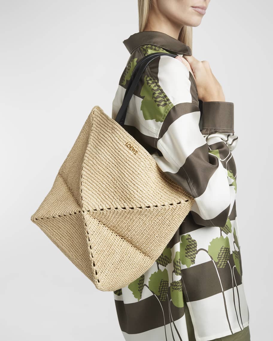 Image 2 of 5: x Paula’s Ibiza Medium Puzzle Fold Tote Bag in Raffia with Leather Handles