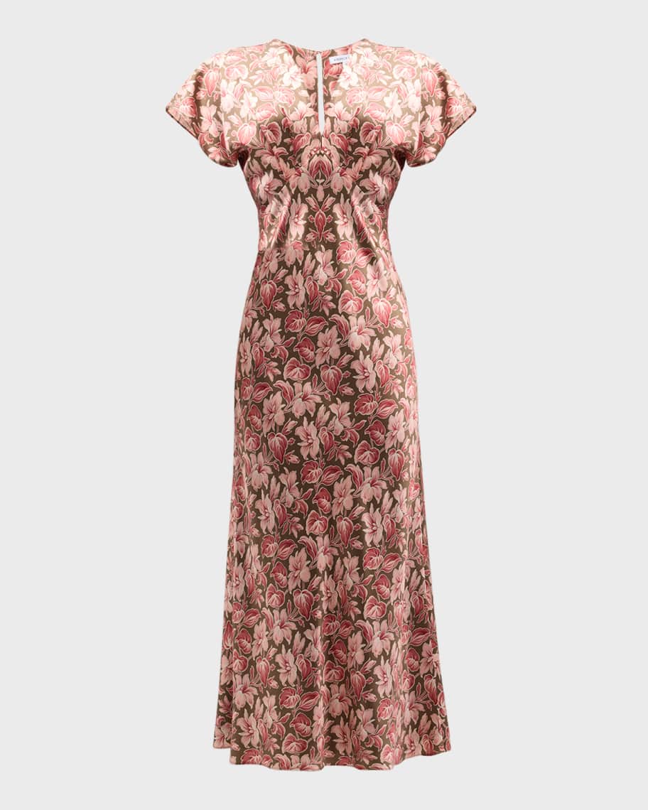 Veronica Beard Seymour Floral Short-Sleeve Midi Dress