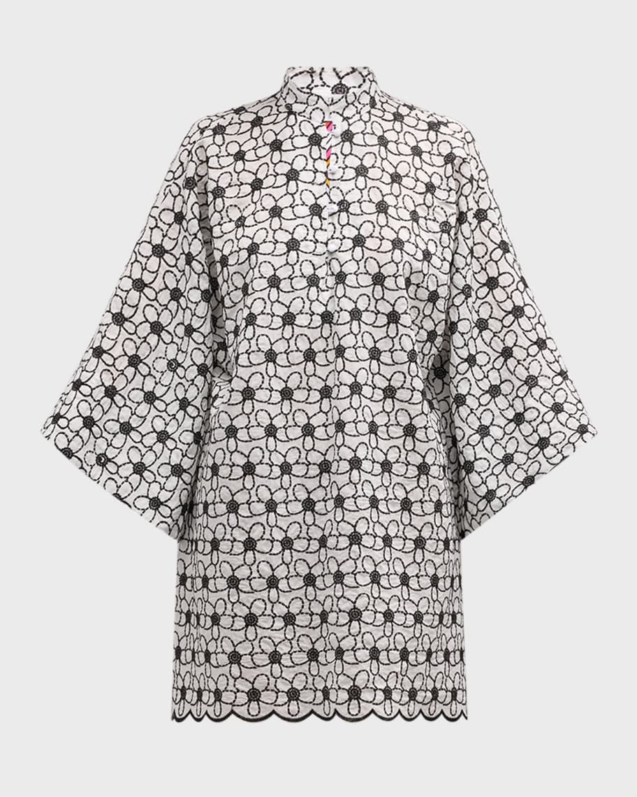 La Vie Style House Floral-Embroidered Cotton Mini Caftan | Neiman