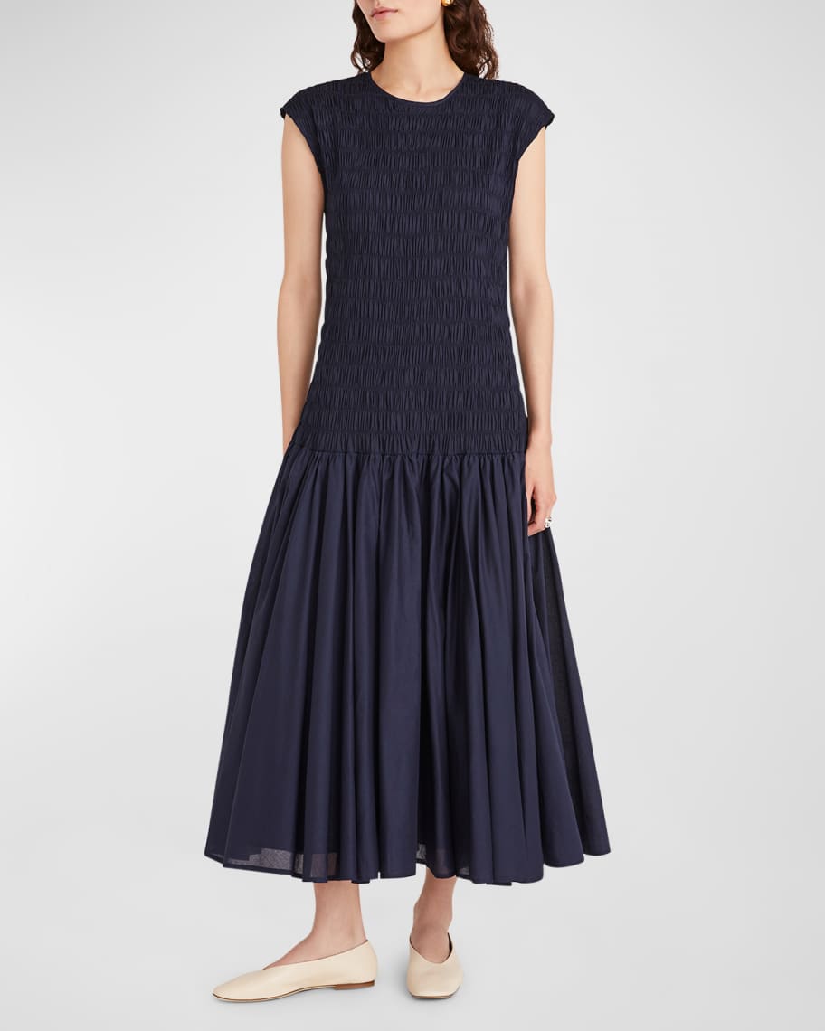 Merlette Stijl Smocked Cap-Sleeve Midi Dress
