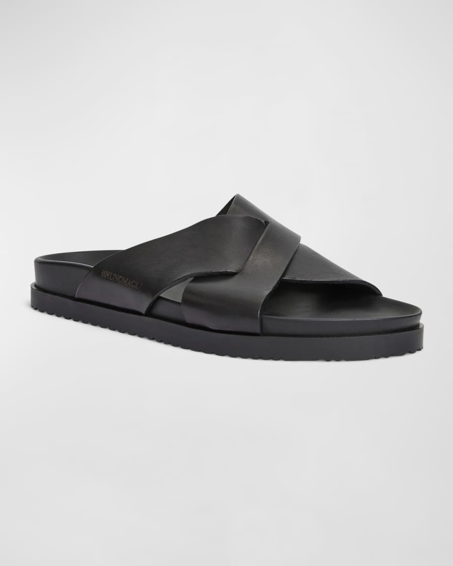 Image 2 of 5: Men's Bologna Leather Crisscross Slide Sandals
