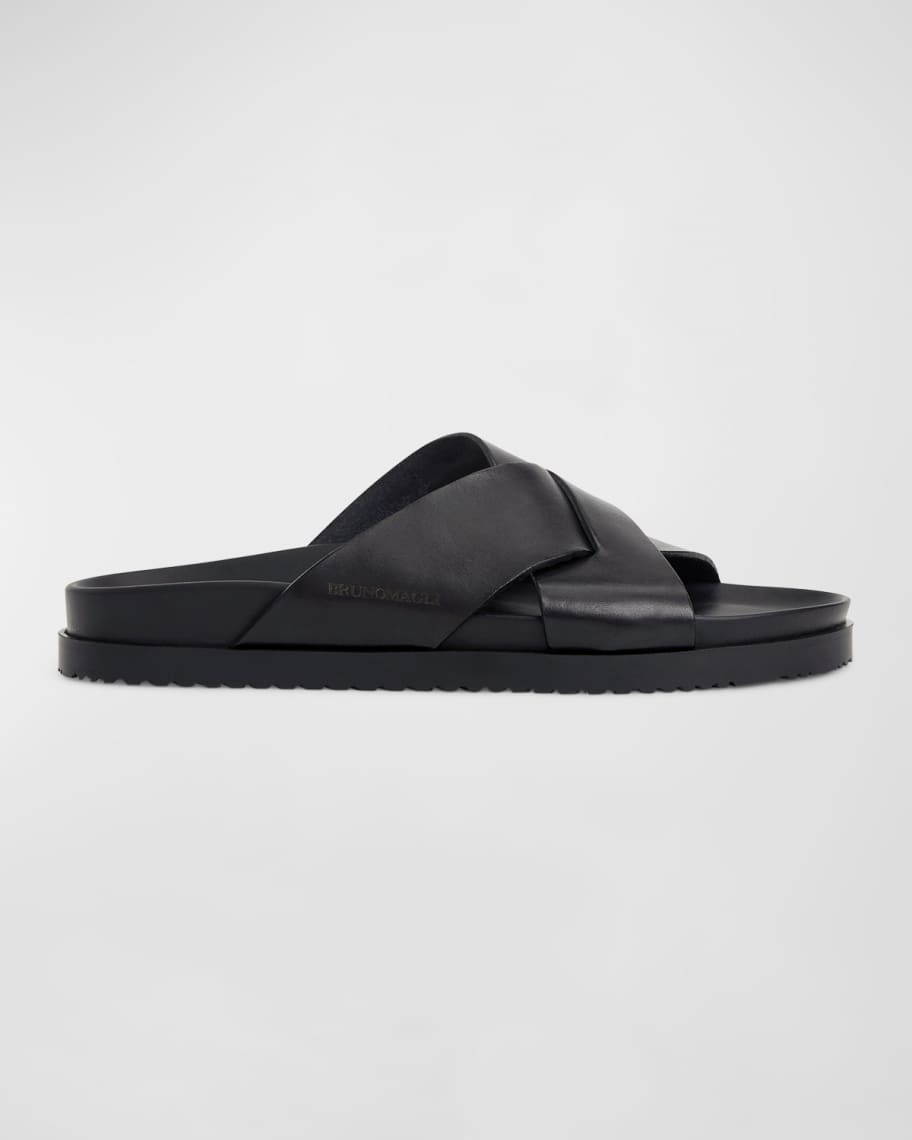 Image 1 of 5: Men's Bologna Leather Crisscross Slide Sandals