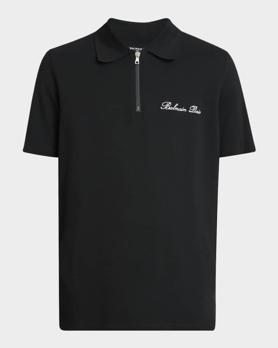 Balmain Men's Embroidered Zip Polo Shirt | Neiman Marcus