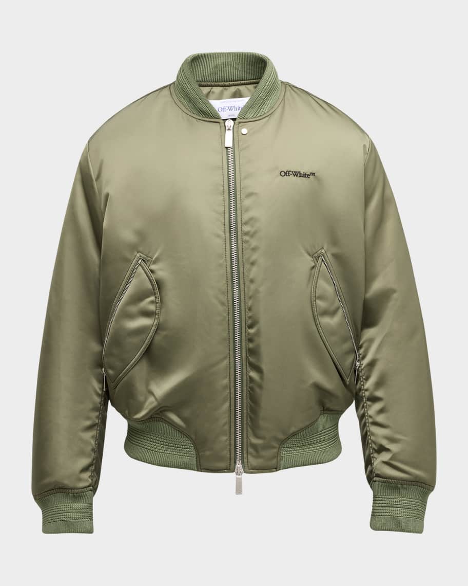 Off-White Men's Contrast-Stitch Nylon Bomber Jacket | Neiman