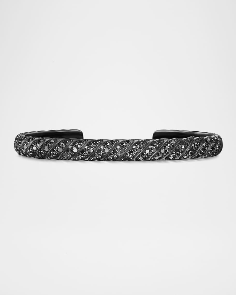 David Yurman Men's Sculpted Cable Cuff Bracelet in Black Titanium with Diamonds, 7mm