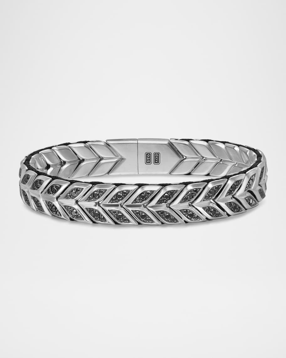 David Yurman Men's Chevron Bracelet with Black Diamonds in Silver, 12mm