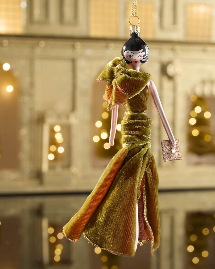 De Carlini Fashionista in Gold Velvet Gown Christmas Ornament