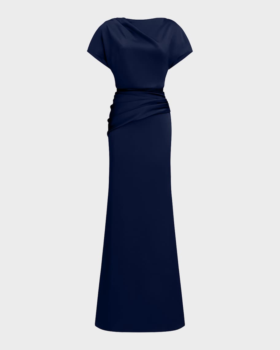 Satin Draped Trumpet Dress with Beaded Trim Grape main image 1