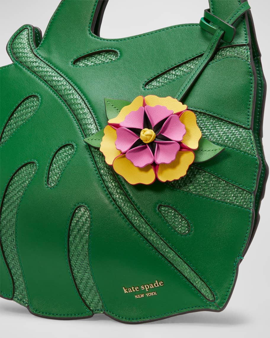 Image 2 of 5: playa straw & leather top-handle bag