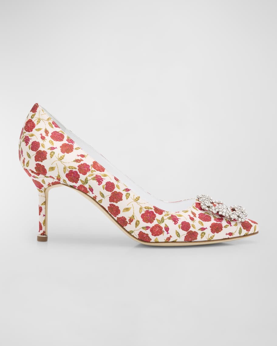 Manolo Blahnik Hangisi Floral Silk Buckle Pumps