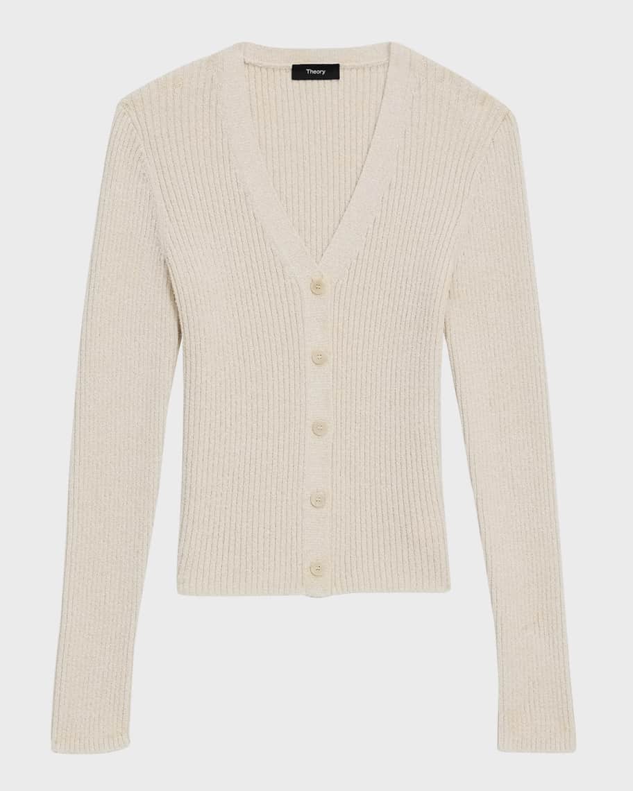Theory Textured Cotton Rib Fitted V Neck Cardigan Neiman Marcus