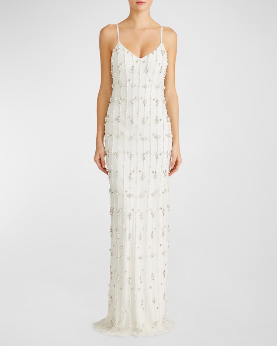 ML Monique Lhuillier Amora Bead Crystal Embellished Gown Neiman Marcus
