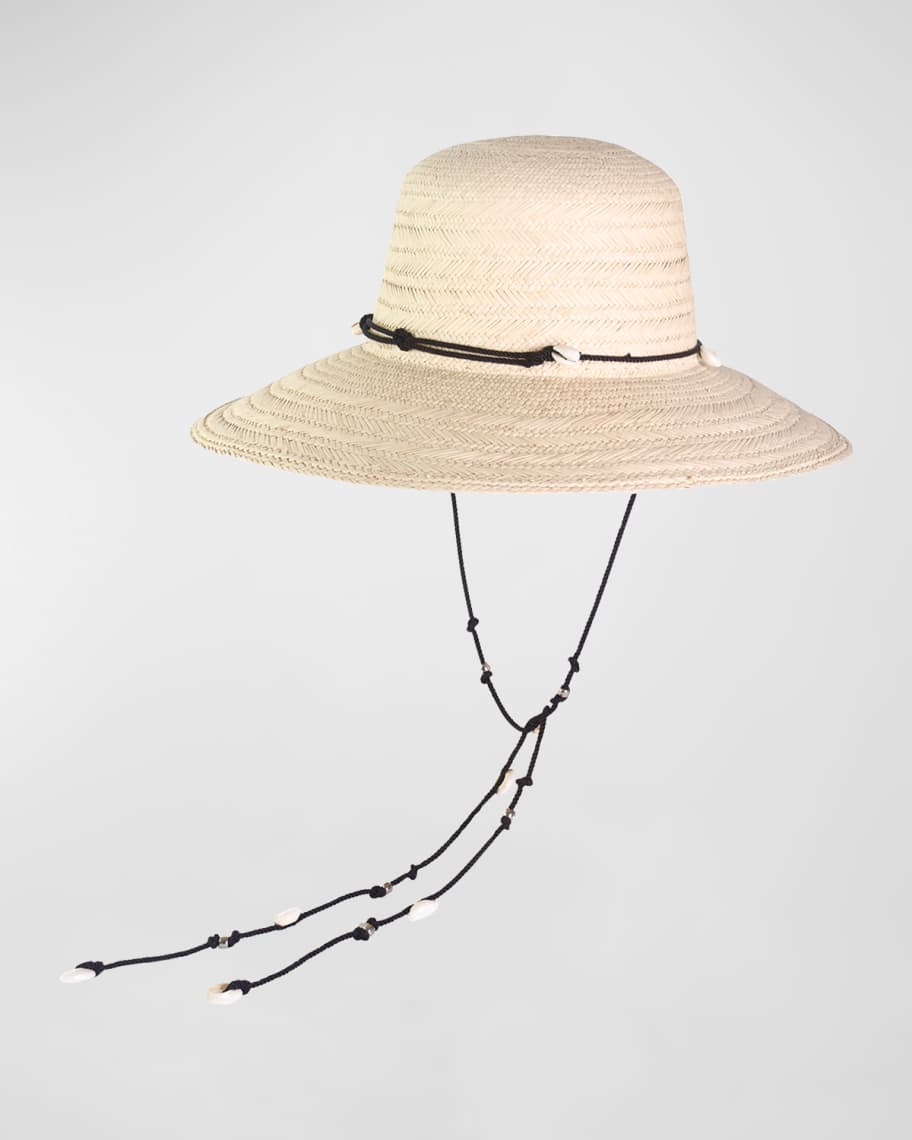 Sensi Studio Lampshade Texturized Straw Bucket Hat With Shells