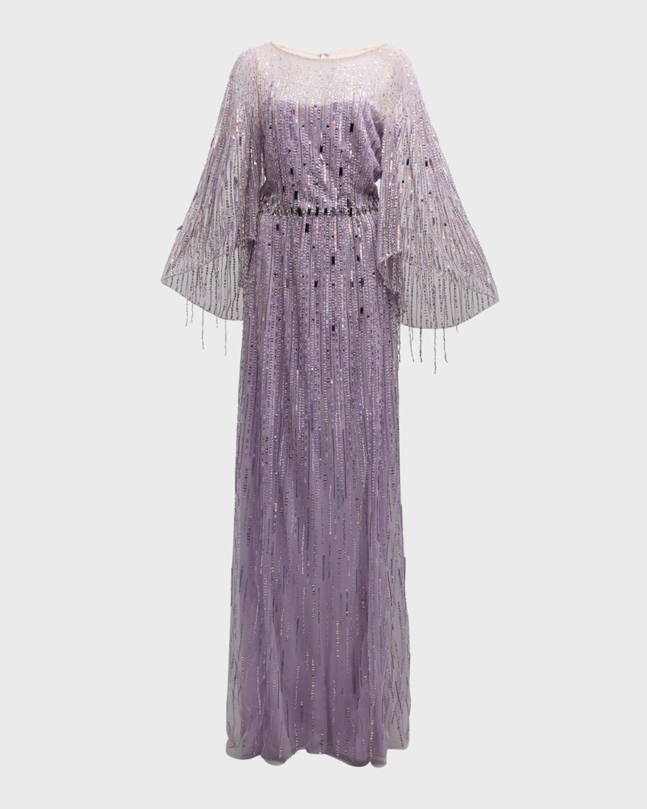 Jenny Packham Rhapsody Sequin Embellished Gown with Illusion Neckline ...