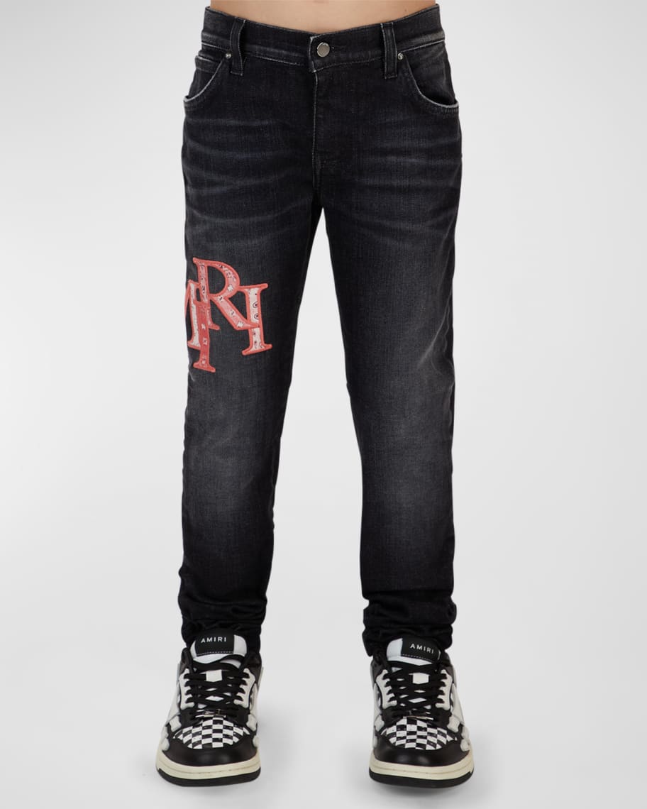 Amiri Boy's Staggered Logo-Print Jeans, Size 4-12 | Neiman Marcus