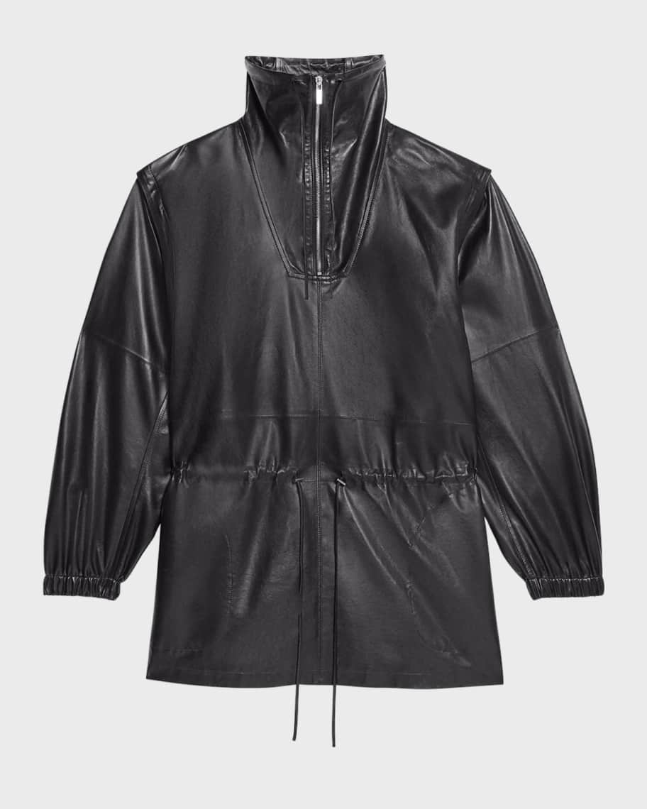 Helmut Lang Leather Drawstring Coat with Removable Sleeves