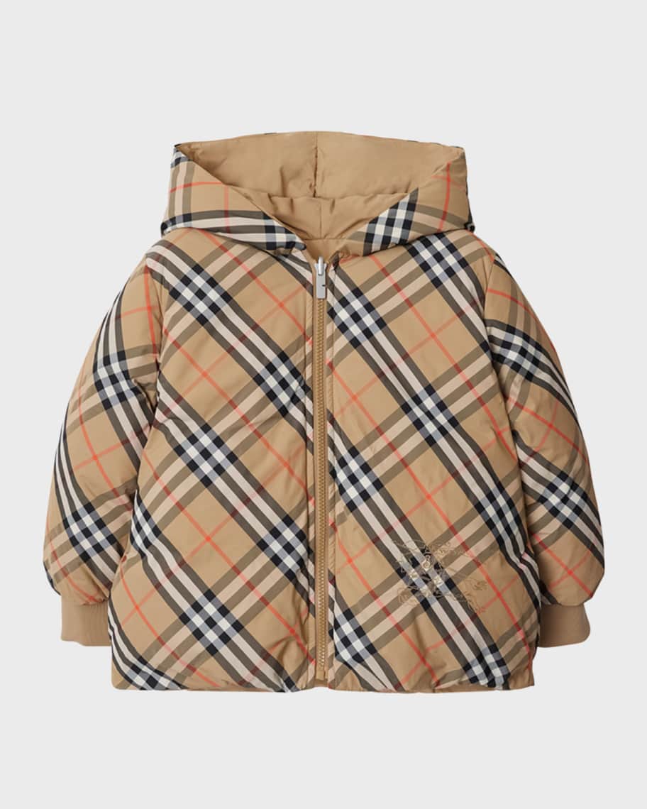 Burberry Kid's Check-Print Reversible Jacket, Size 3-14