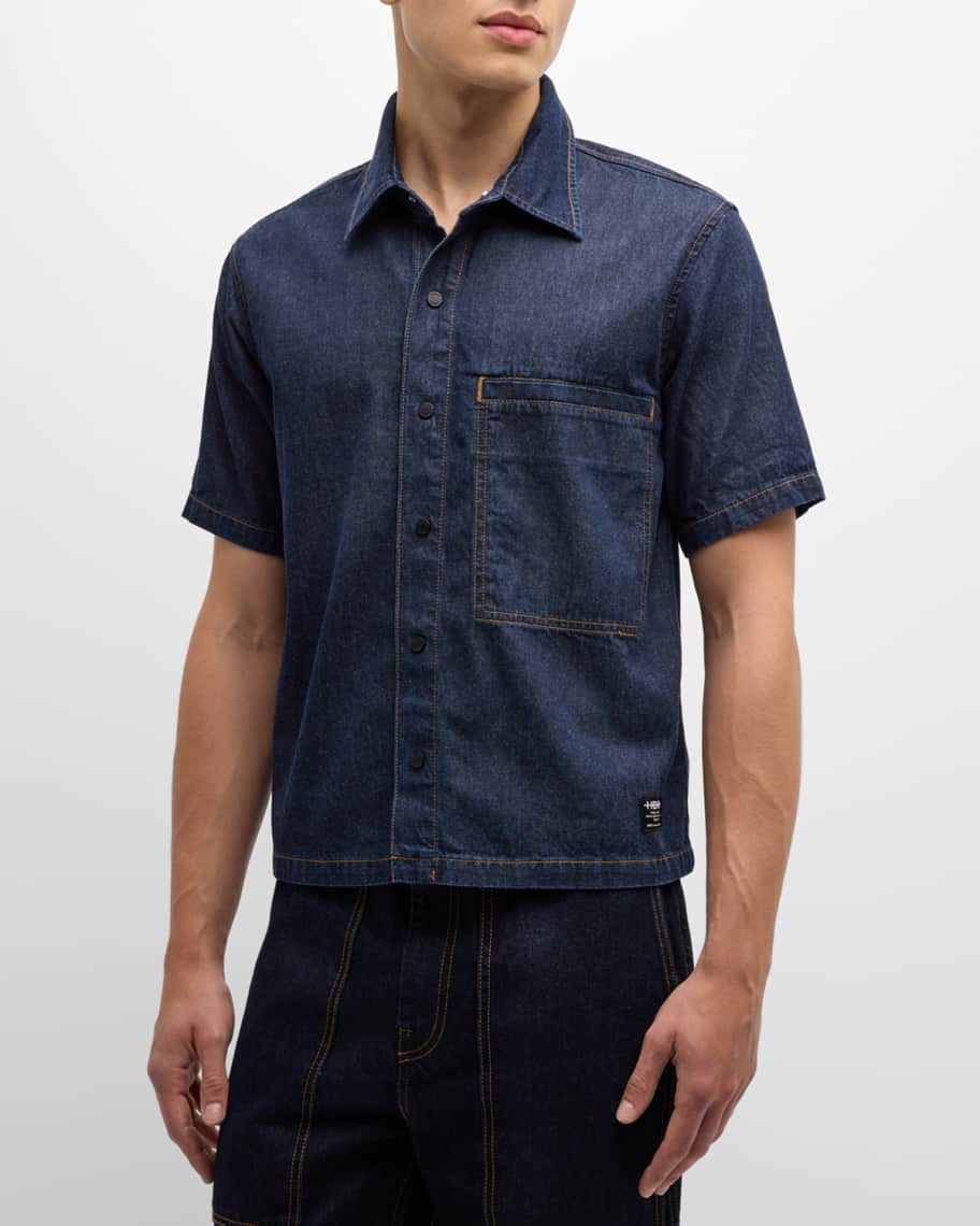 Image 3 of 6: Men's Cropped Rigid Denim Shirt