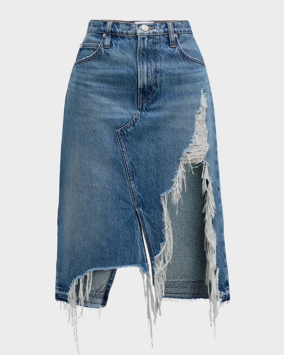 Image 1 of 6: Deconstructed Frayed Denim Skirt