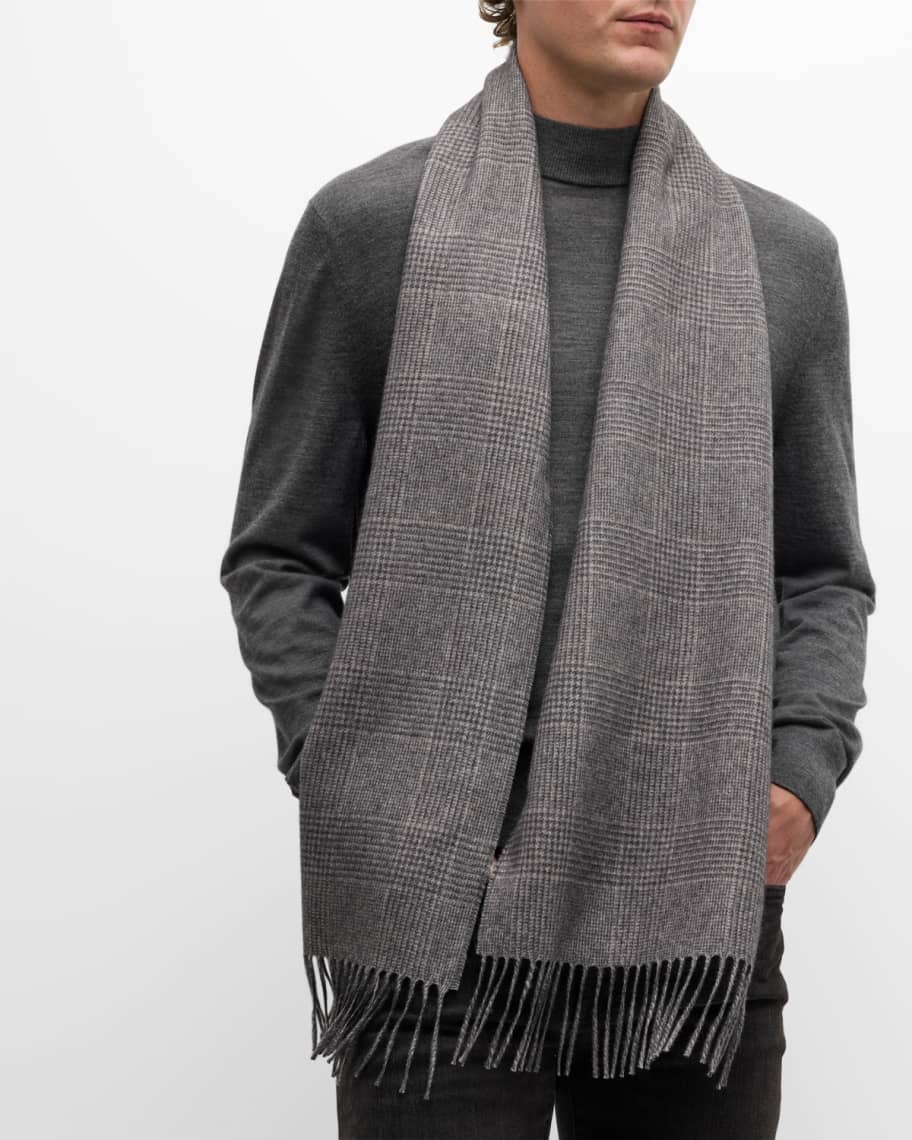 PIACENZA 1733 Men's Dallas Silk-Cashmere Glen Check Scarf | Neiman