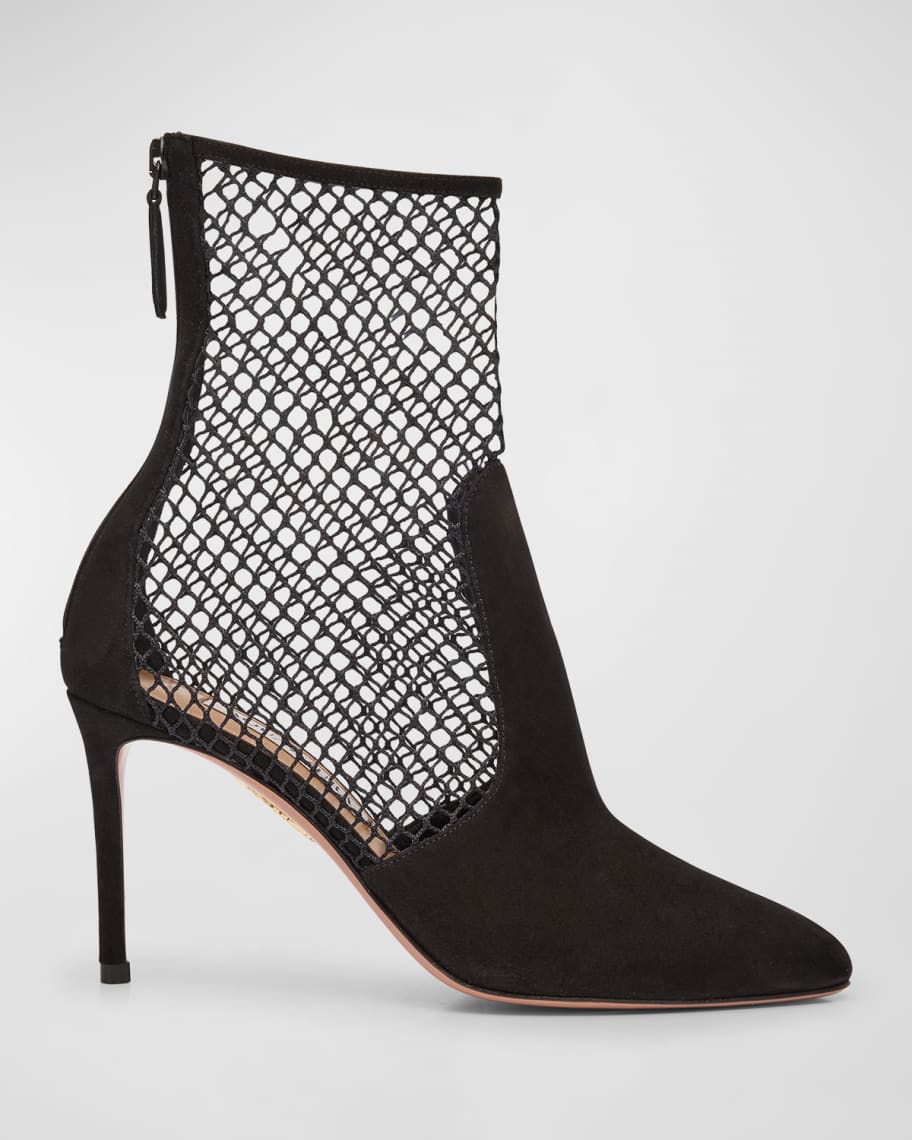 Aquazzura Brera Mesh Suede Stiletto Ankle Booties Neiman Marcus