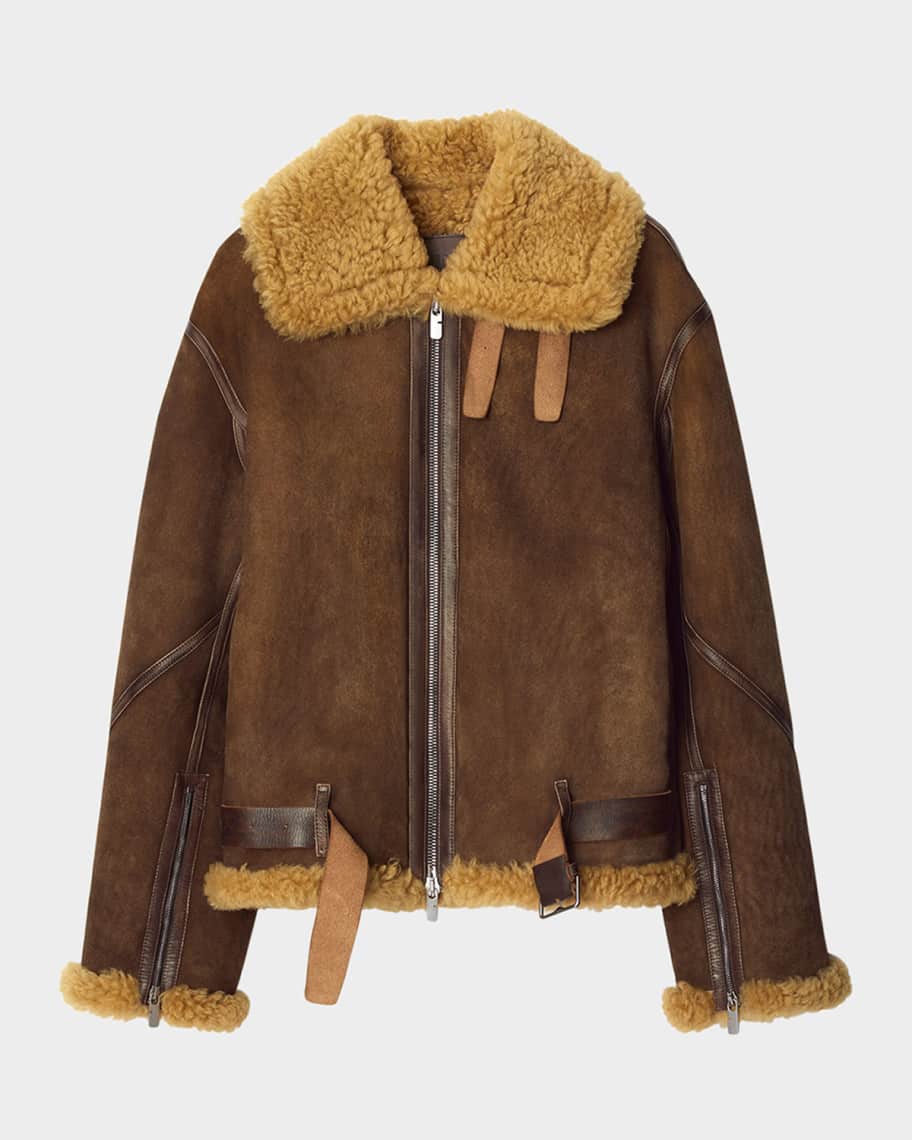 Burberry Men s Belted Sheep Shearling Coat Neiman Marcus