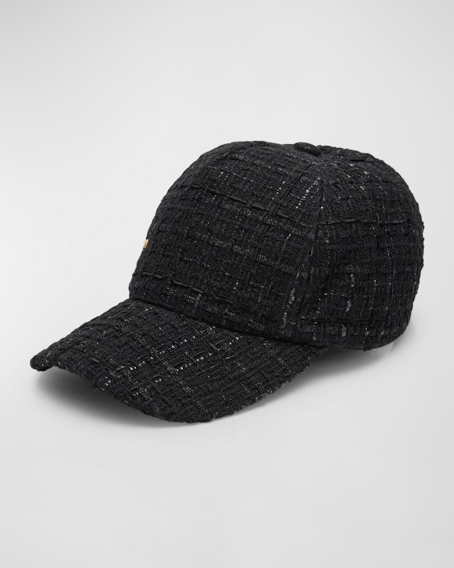 Balmain Black Embellished Cap Balmain Rhinestone-logo Appliqué Cap In Black | ModeSens main image 2