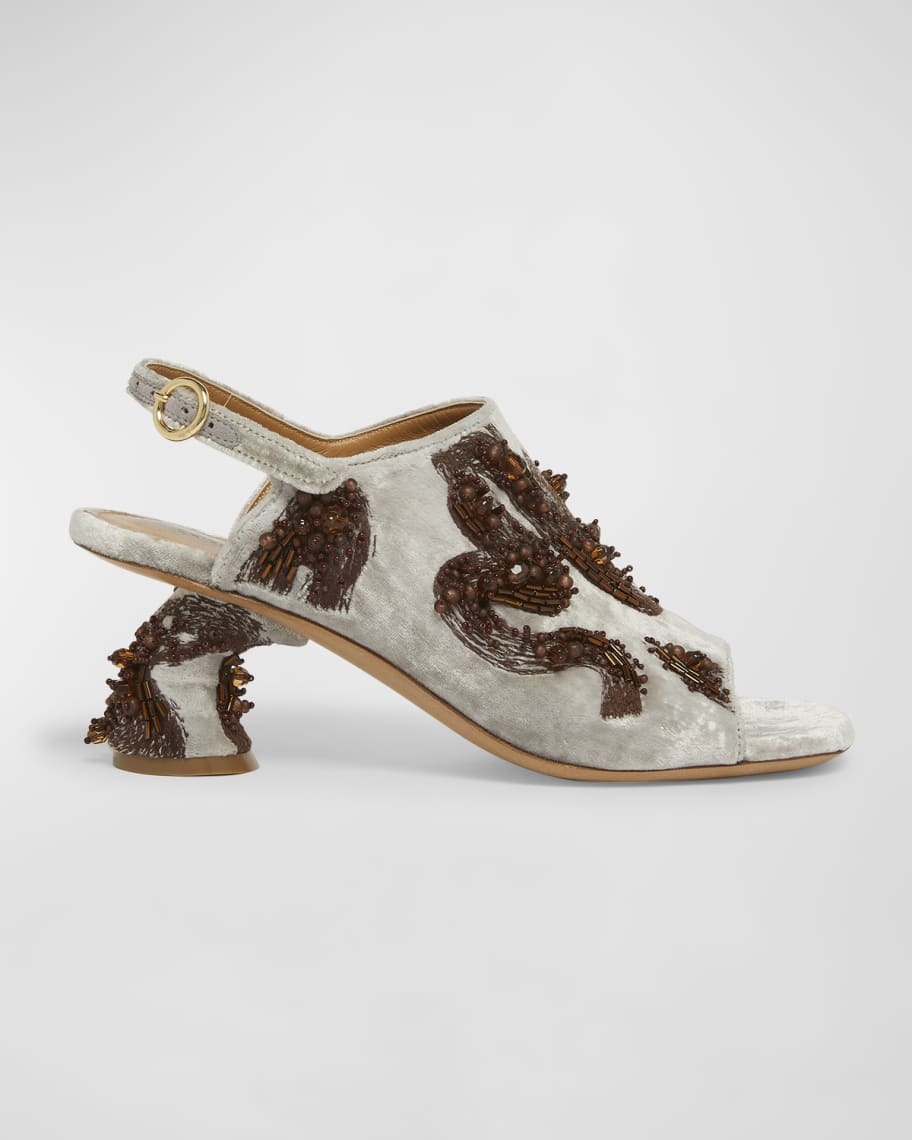 Dries Van Noten Beaded Velvet Slingback Sandals Neiman Marcus