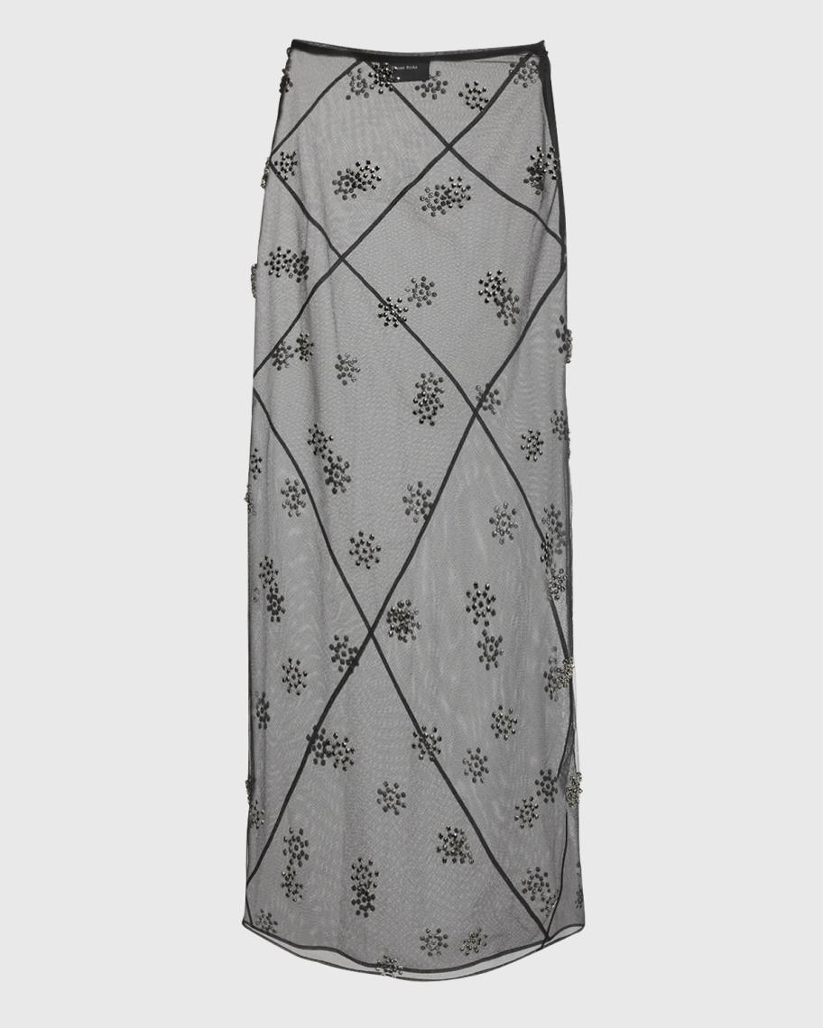 Simone Rocha Sheer Spiral Midi Skirt with Beaded Embellishments ...