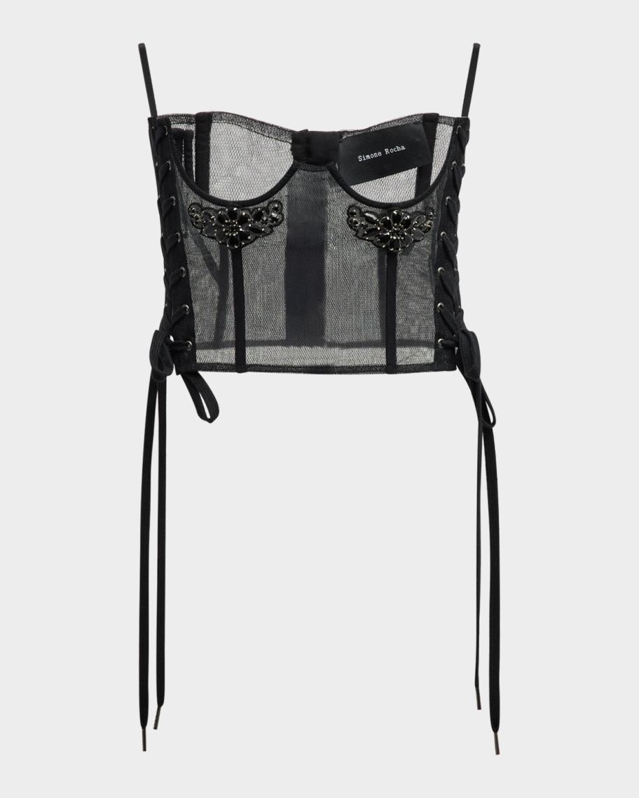 Simone Rocha Embellished Lace-Up Tulle Corset | Neiman Marcus